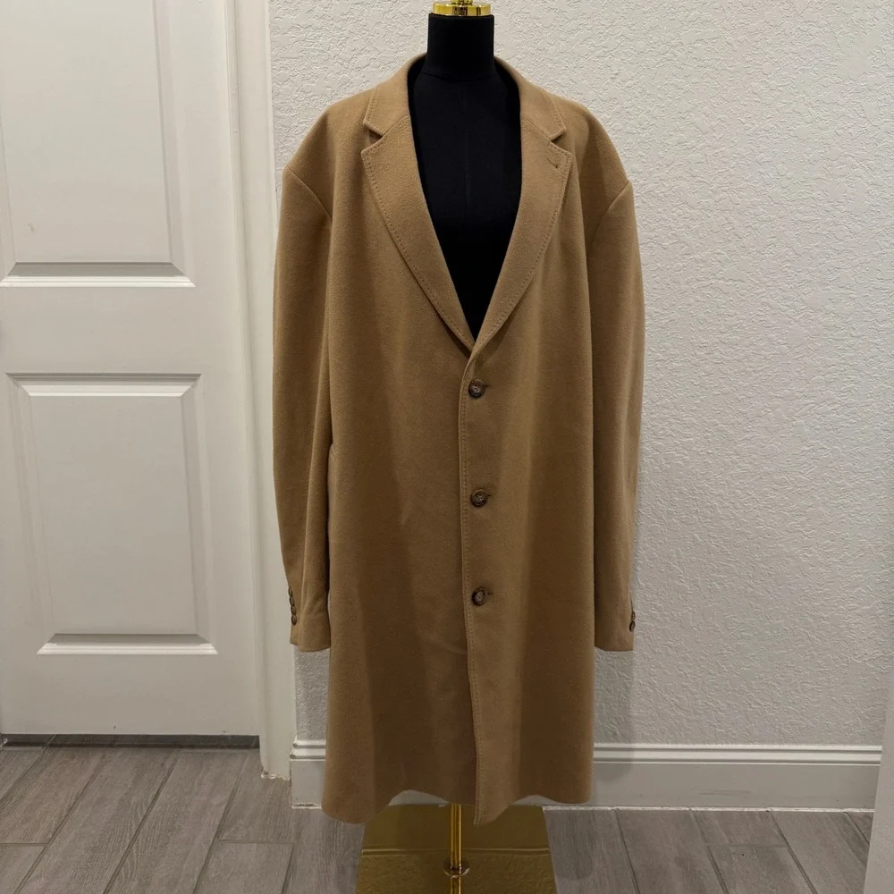 Vintage Lauren Ralph Lauren Italian Fabric Tan Wool Cashmere Overcoat Mens 58L